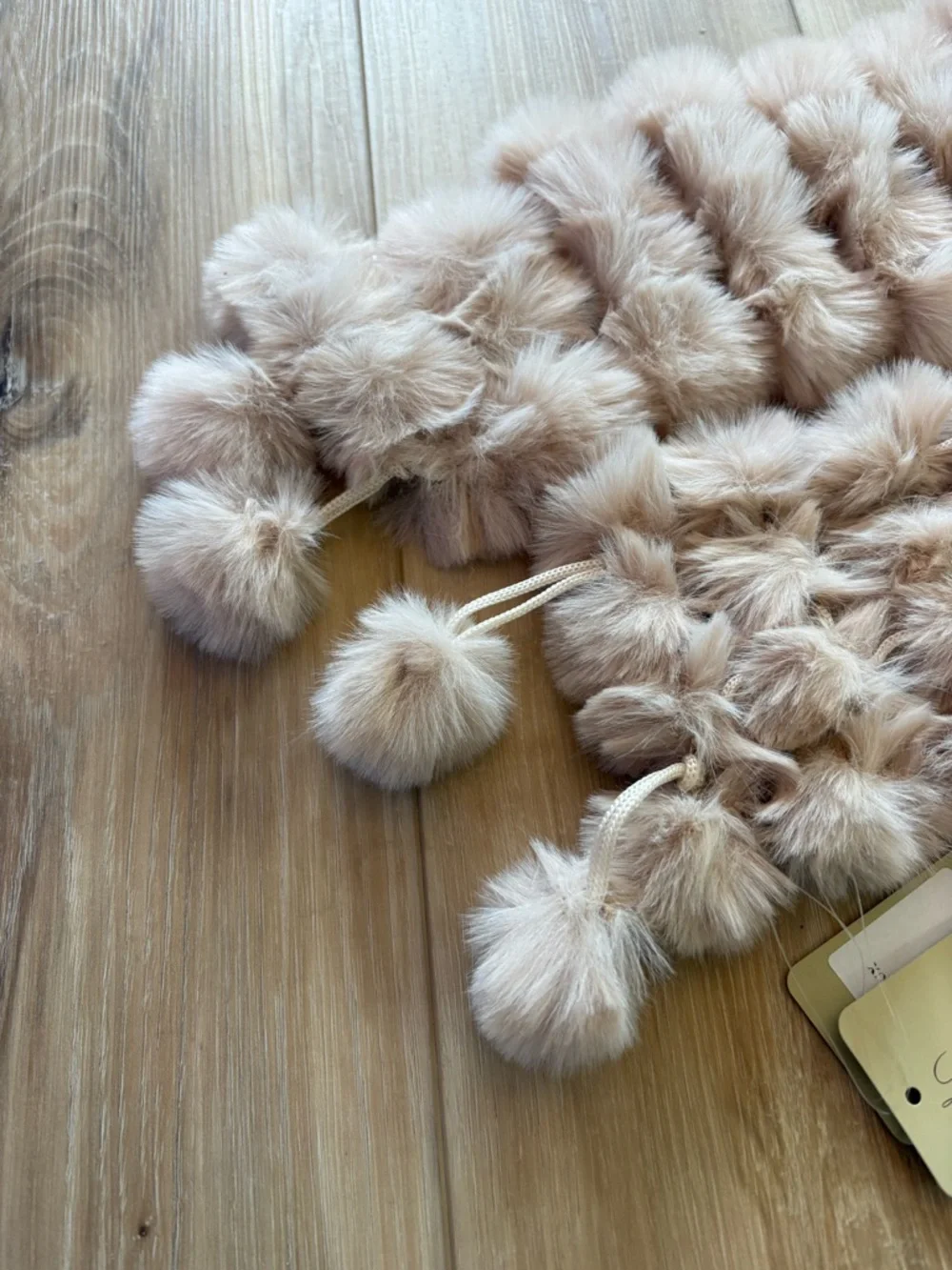La Fiorentina Beige Faux Fur Pom Pom Scarf Muffler